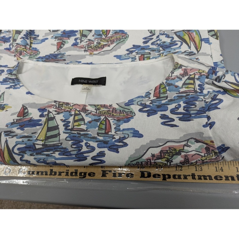 Sailboat Top Women's 8 Linen Blend Lined Mediterranean Coastal Grandma Casual - Picture 6 of 8